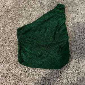 One Shoulder Green Sparkly Top